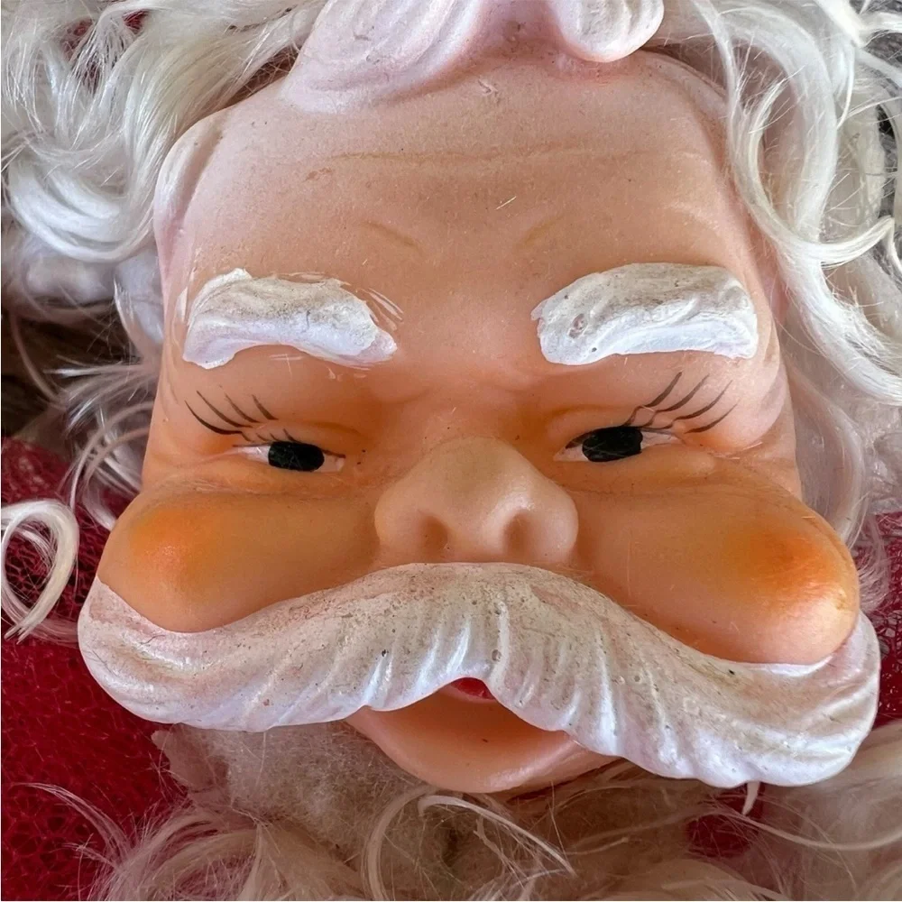 VTG Rubber Face Waving Santa Claus Tulle Net Body Retro Christmas Decor 18” READ